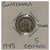Silver 1945 Guatemala 5 Centavos