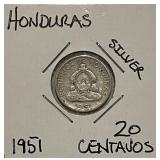 Silver 1951 Honduras 20 Centavos