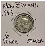 Silver 1943 N.Zealand 6 Pence