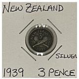 Silver 1939 N.Zealand 3 Pence