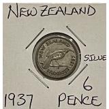 Silver 1937 N.Zealand 6 Pence