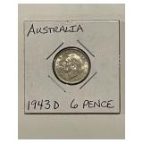 Silver 1943D Australia 6 Pence