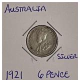 Silver 1921 Australia 6 Pence