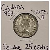 Silver 1953 Canada 25c