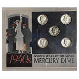 (5) Silver Mercury Dimes 1941-1945