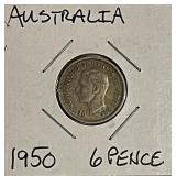 Silver 1950 Australia 6 Pence