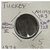 1878 Turkey 5 Para KM#728