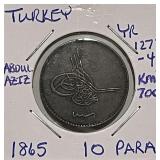 1865 Turkey 10 Para KM#700