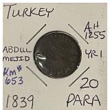 1839 Turkey 20 Para KM#653