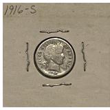 1916S Silver Barber Dime