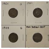 1901, 02, 03, 04 Indian Cents
