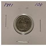 1891 Silver Seated Liberty Dime