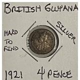 Silver 1921 Br.Guiana 4 Pence
