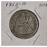 1855 Silver Seated Lib. Half Dollar
