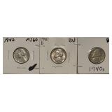 Three High Grade 1940's Jeff. Nickels