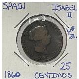 1860 Spain 25 Centimos