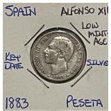 Silver Key Date 1883 Spain Peseta