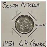 Silver 1951 S.Africa 6 Pence