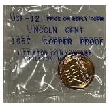 PROOF Littleton Pkg. 1957 Cent