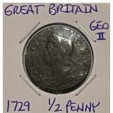 1729 Gr.Brit. 1/2 Penny George II