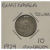 Silver 1929 Guatemala 10 Centavos