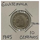 Silver 1945 Guatemala 10 Centavos