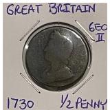 1730 Gr.Brit. 1/2 Penny George II