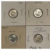 (4) 1960s Silver Roosevelt Dimes