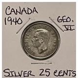 Silver 1940 Canada 25c
