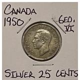 Silver 1950 Canada 25c
