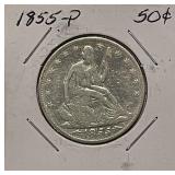 1855 Silver Seated Liberty Half Dollar