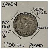 Silver Key Date 1900 Spain Peseta