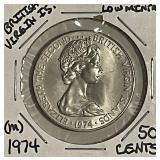 1974 Low Mintage Br.V.Islands 50 Cents