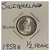 Silver 1958 Switz. 1/2 Franc