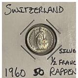 Silver 1960 Switz. 1/2 Franc