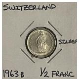 Silver 1963 Switz. 1/2 Franc
