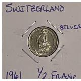 Silver 1961 Switz. 1/2 Franc