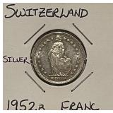 Silver 1952 Swiss Franc