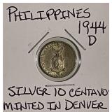 Silver 1944D Philippines 10c