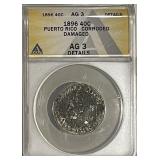 RARE Cert. AG3 Puerto Rico Silver 40c