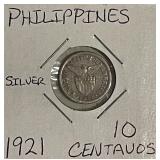 Silver 1921 Philippines 10C
