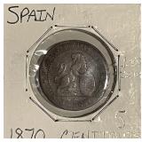 1870 Spain 5 Centimos