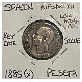 1885 KEY Date Spain Silver Peseta