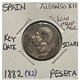 1882 KEY Date Spain Silver Peseta