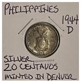 Silver 1944D Philippines 20C