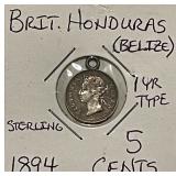 Silver 1894 Br.Hond. 5 Cents damaged