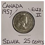 Silver 1957 Canada 25 Cents