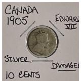Silver 1905 Canada 10 Cents