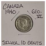 Silver 1940 Canada 10 Cents