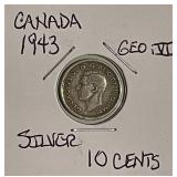 Silver 1943 Canada 10 Cents